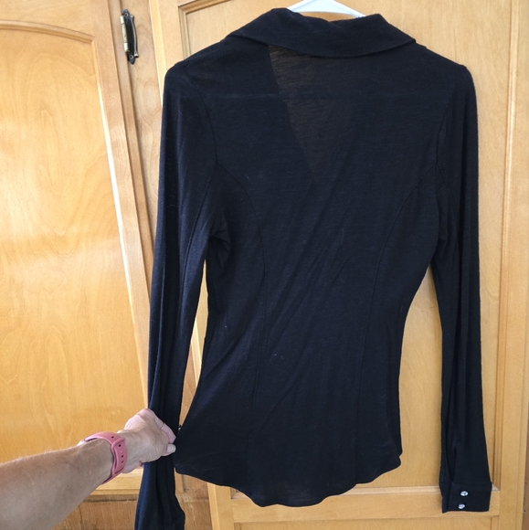 NEW INC ruffle front collared blouse with rhinestone buttons. - Picture 2 of 5